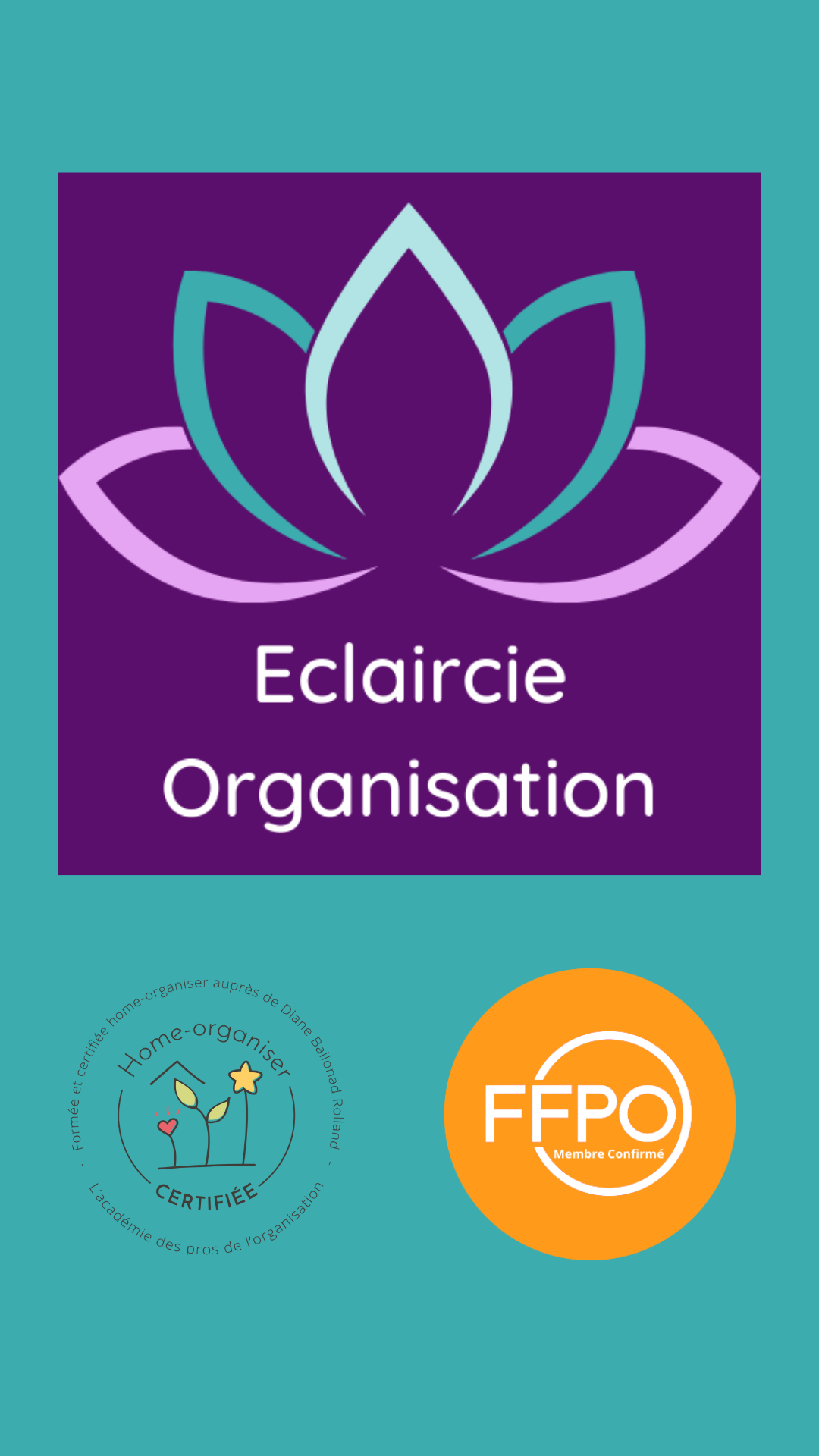 Logo Eclaircie Organisation membre confirmé fédération francophone des professionnels de l'organisation et Home Organiser certifiée Académie des Pros de l'Organisation Diane Ballonad-Roland